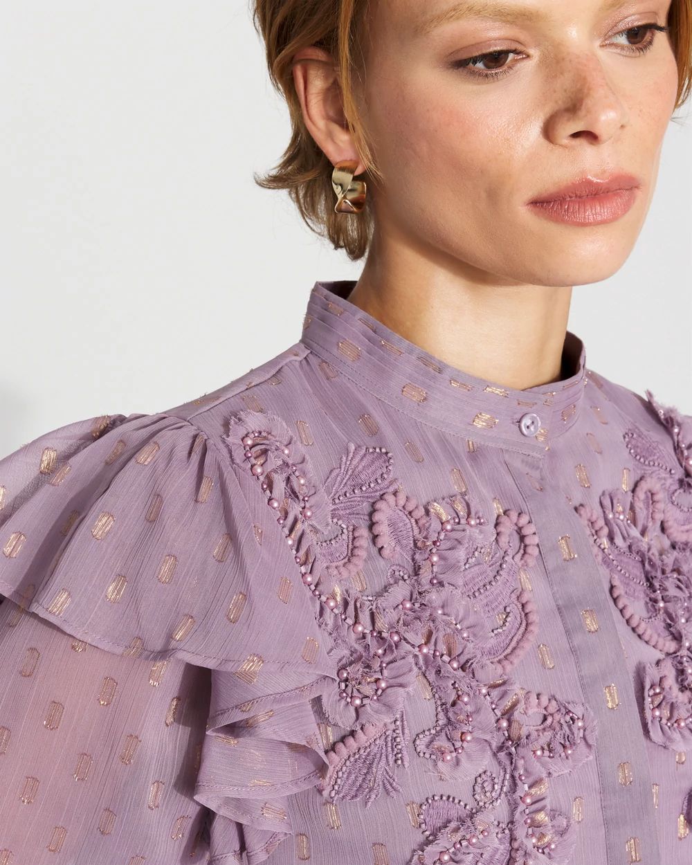 Chiffon Floral Appliqué Blouse | White House Black Market